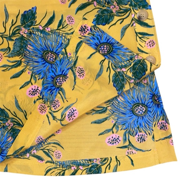 Madewell Women's 100% Silk Side-Button Skirt Painted Blooms 14 Gold Floral Chic - Picture 11 of 14